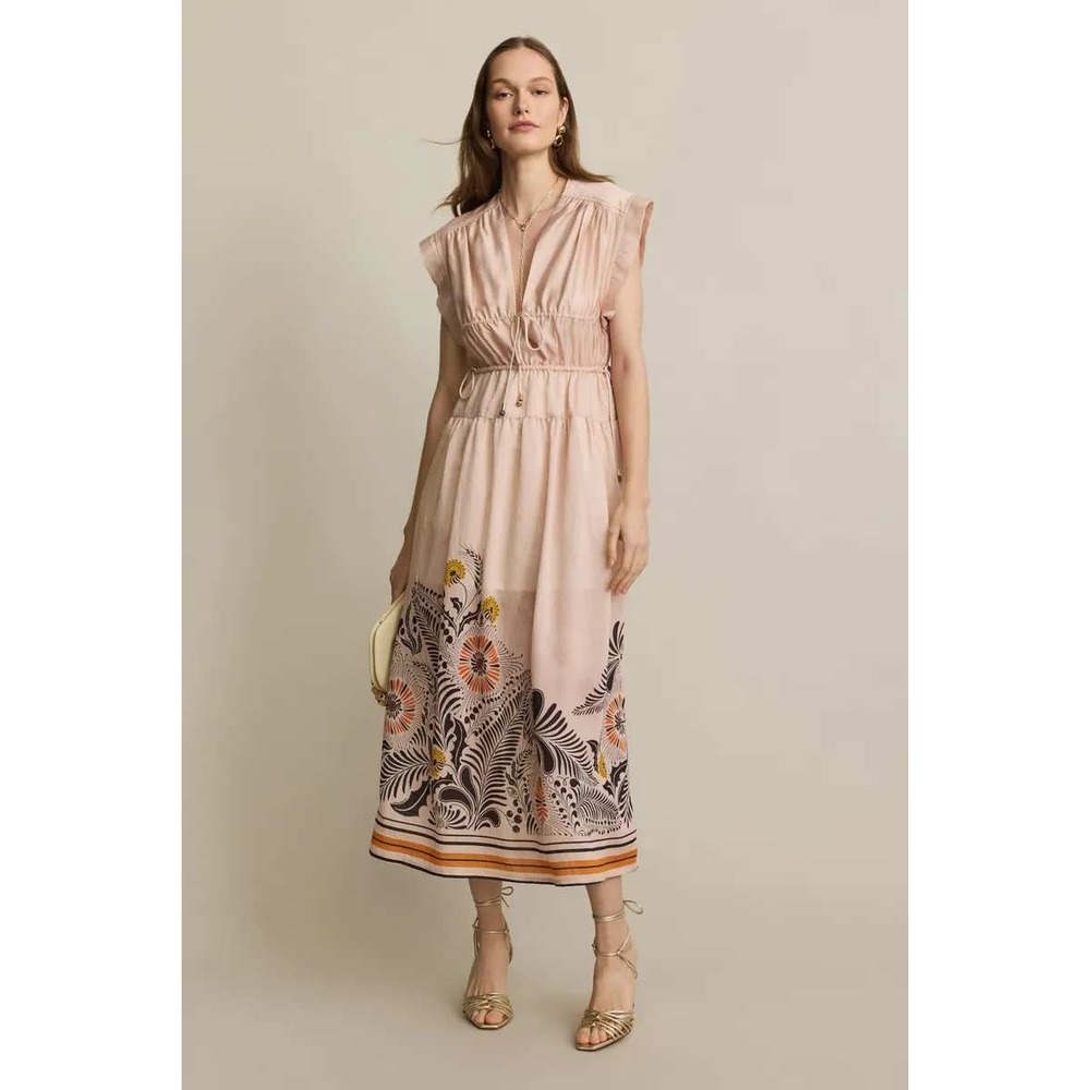 Sabina Musayev Oria Midi Dress Floral Print Tie Waist Sleeveless Pink Sz S